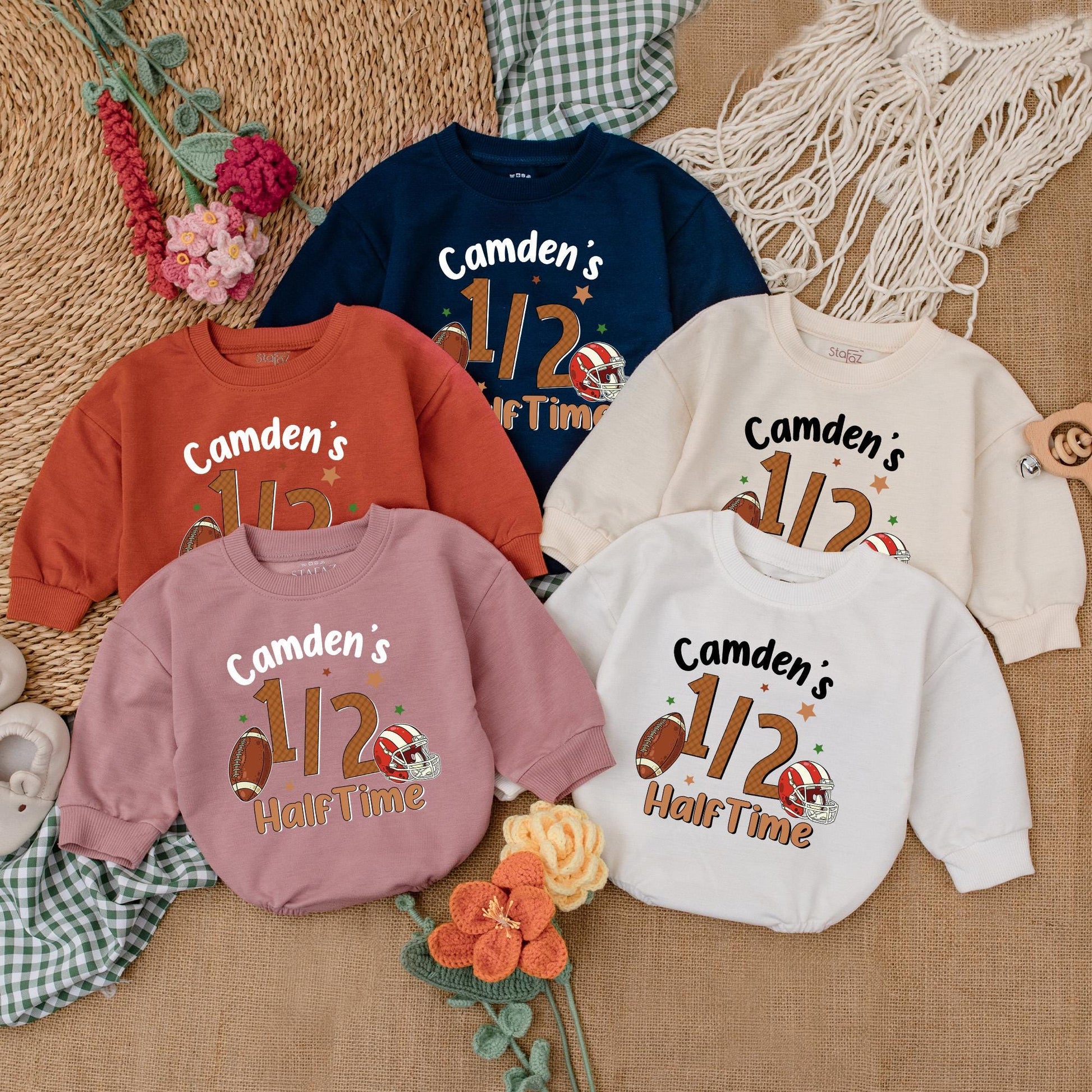 Custom Half Birthday Football Romper for Baby Boy ½ Celebration Outfit 6 Months Football Fan Gear 