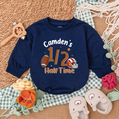 Custom Half Birthday Football Romper for Baby Boy ½ Celebration Outfit 6 Months Football Fan Gear 
