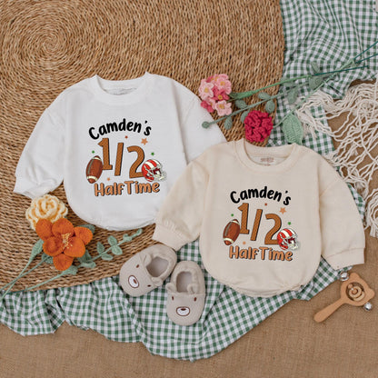 Custom Half Birthday Football Romper for Baby Boy ½ Celebration Outfit 6 Months Football Fan Gear 