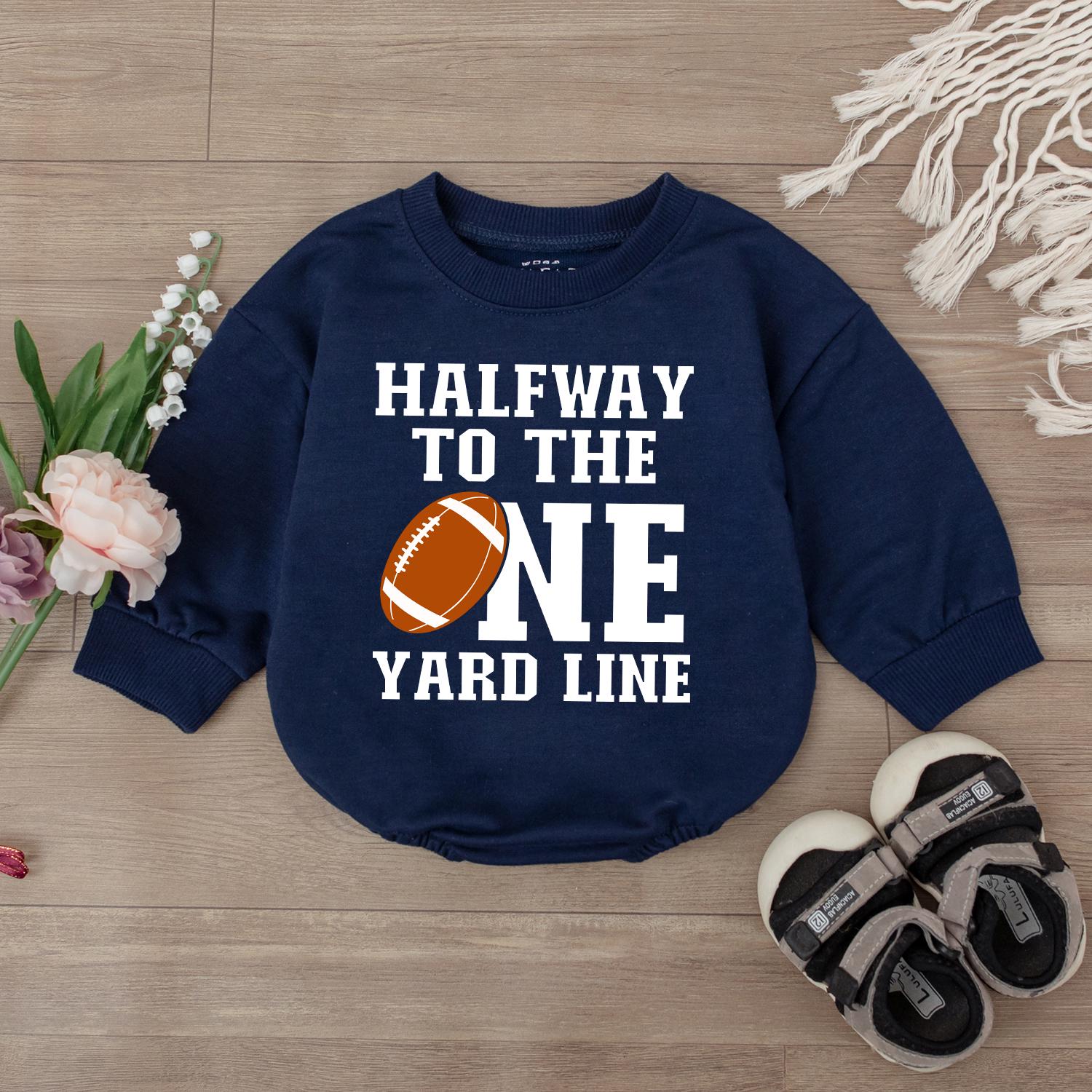 Half Way To One Football Birthday Romper Baby Boy Sport Outfit 1/2 Birthday Gift