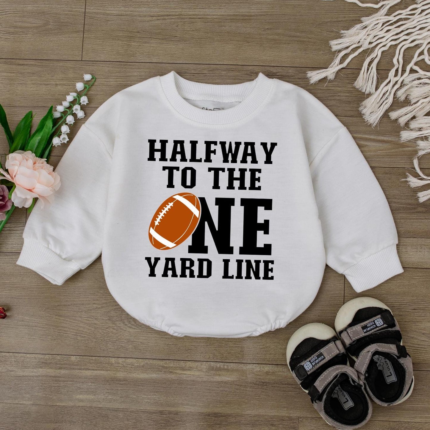 Half Way To One Football Birthday Romper Baby Boy Sport Outfit 1/2 Birthday Gift