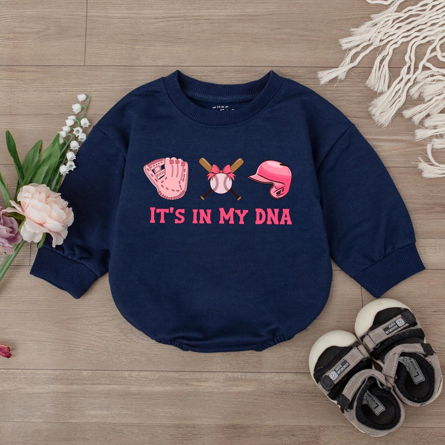 Football It's In My DNA Baby Girl Romper Bodysuit Birthday Outfit Sports Themed Shower Gift Newborn Infant Toddler Apparel
