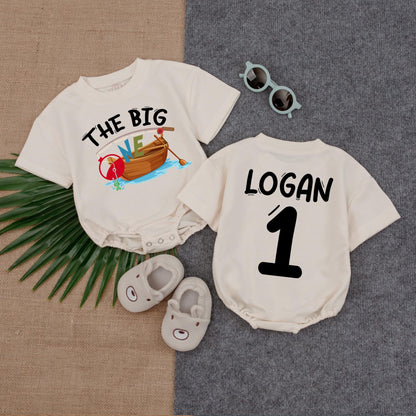 Personalized The Big One Boy Romper First Birthday Ocean Theme Fishing Outfit Comfortable Cotton Baby Boy Gift