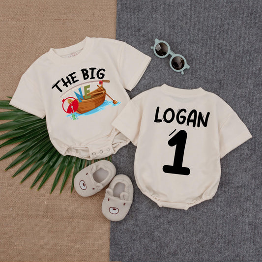 Personalized The Big One Boy Romper First Birthday Ocean Theme Fishing Outfit Comfortable Cotton Baby Boy Gift