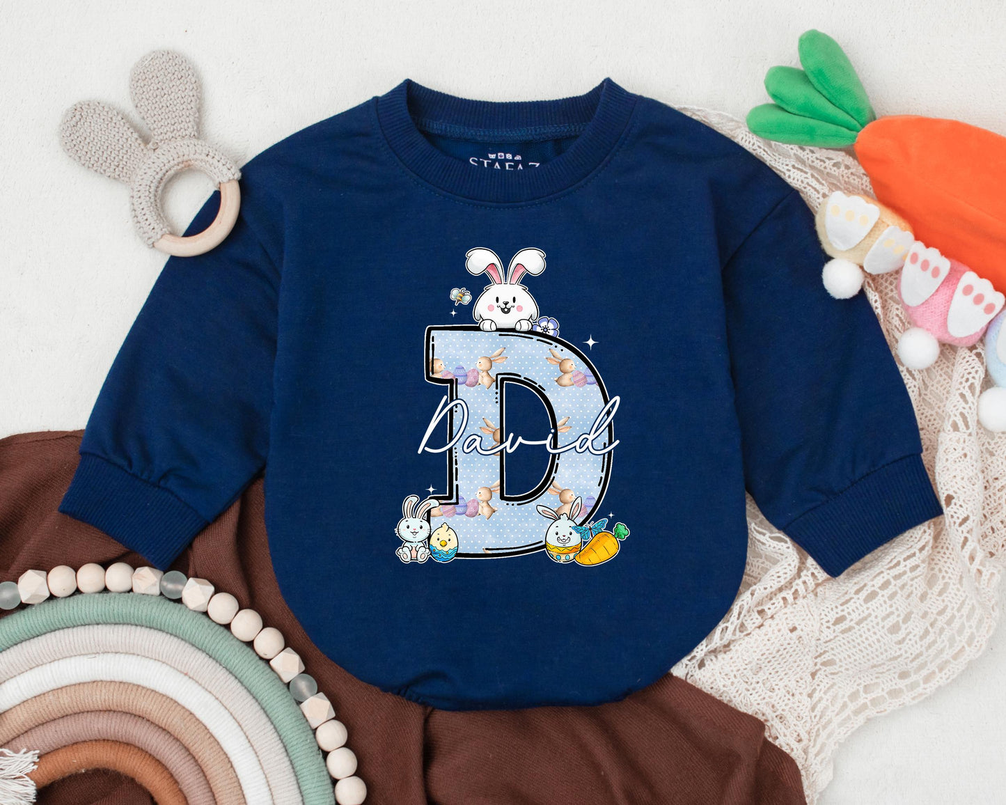 First Easter Baby Romper Personalized Name Cute Bunny Outfit Newborn Spring Bodysuit Baby Shower Gift for Boys Girls