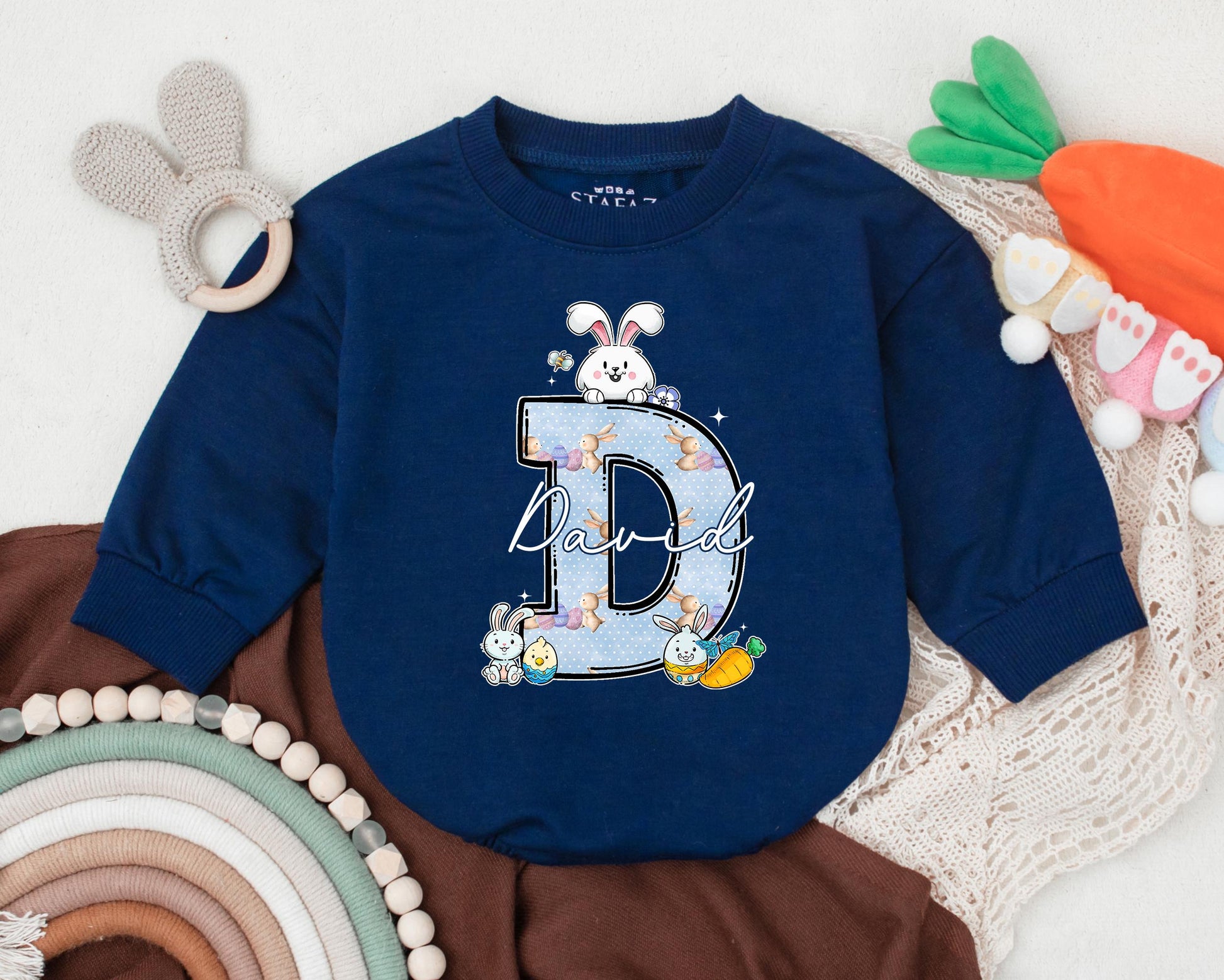 First Easter Baby Romper Personalized Name Cute Bunny Outfit Newborn Spring Bodysuit Baby Shower Gift for Boys Girls