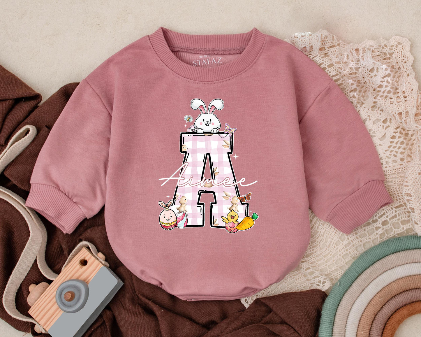 First Easter Baby Romper Personalized Name Cute Bunny Outfit Newborn Spring Bodysuit Baby Shower Gift for Boys Girls