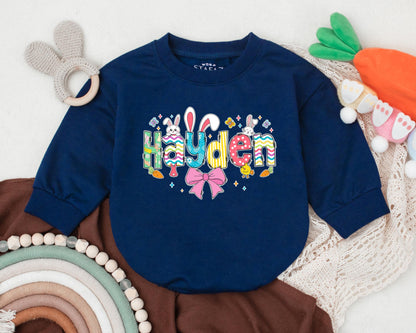 First Easter Baby Romper with Custom Name, Cute Bunny Design, Personalized Spring Baby Bodysuit, Baby Shower Gift for Girls