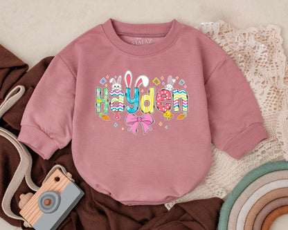First Easter Baby Romper with Custom Name, Cute Bunny Design, Personalized Spring Baby Bodysuit, Baby Shower Gift for Girls