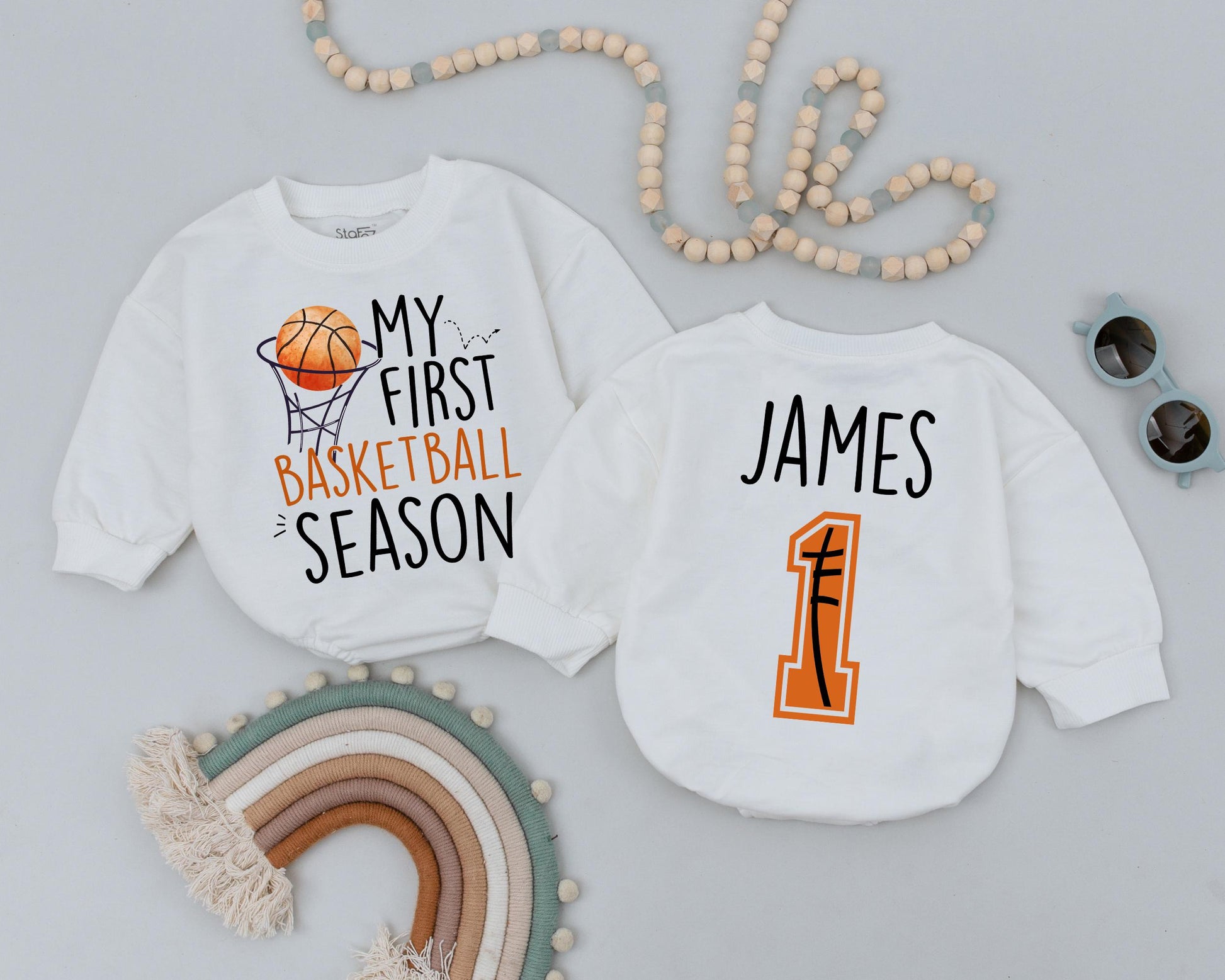 My First Basketball Season Romper Personalized 1 Year Down Birthday Outfit Baby Boy Bodysuit Game Day Celebration Clothes