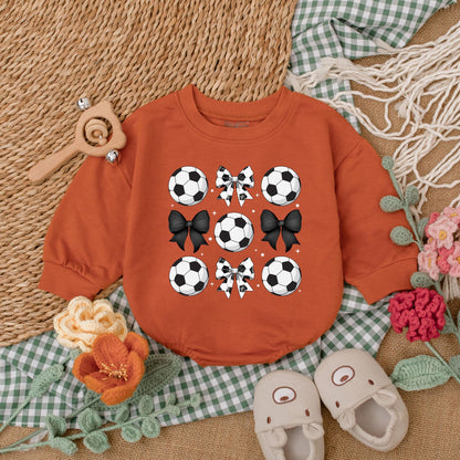 Cute Vintage Soccer Bow Baby Girl Romper Soft Gameday Outfit Bodysuit Clothes for Game Day Season Baby Shower Gift