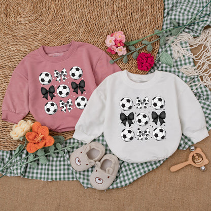 Cute Vintage Soccer Bow Baby Girl Romper Soft Gameday Outfit Bodysuit Clothes for Game Day Season Baby Shower Gift