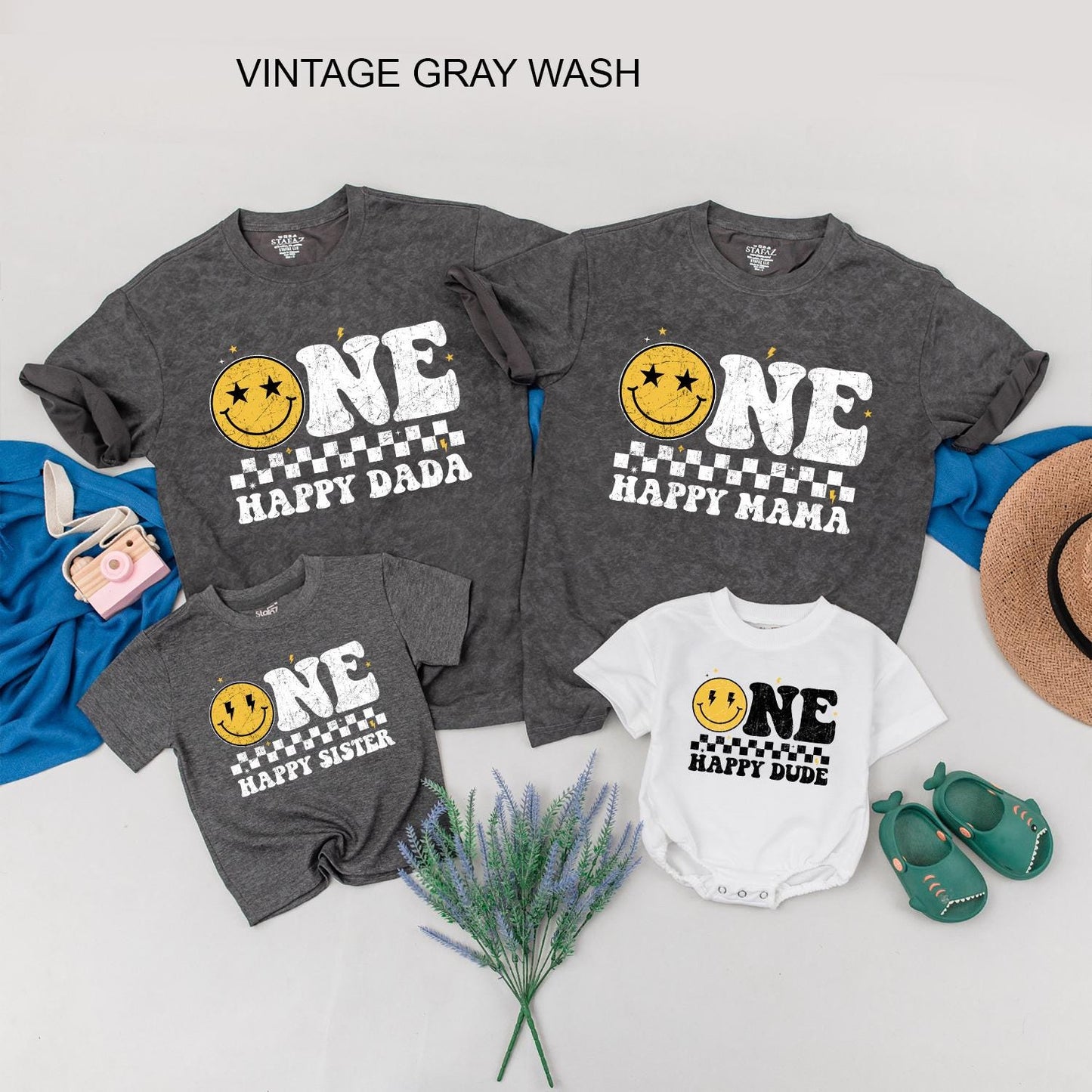 One Happy Dude 1st Birthday Family Matching Shirts Cute Smiley Face Design for Boys & Girls Toddler Baby Celebration Outfit