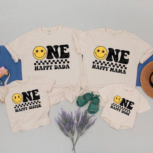 One Happy Dude 1st Birthday Family Matching Shirts Cute Smiley Face Design for Boys & Girls Toddler Baby Celebration Outfit