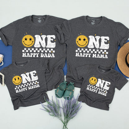 One Happy Dude 1st Birthday Family Matching Shirts Cute Smiley Face Design for Boys & Girls Toddler Baby Celebration Outfit