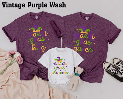 Personalized Matching Family Mardi Gras Shirts King Queen Prince Princess Set Jester Hat Purple Green Gold Star Fun Holiday Outfits