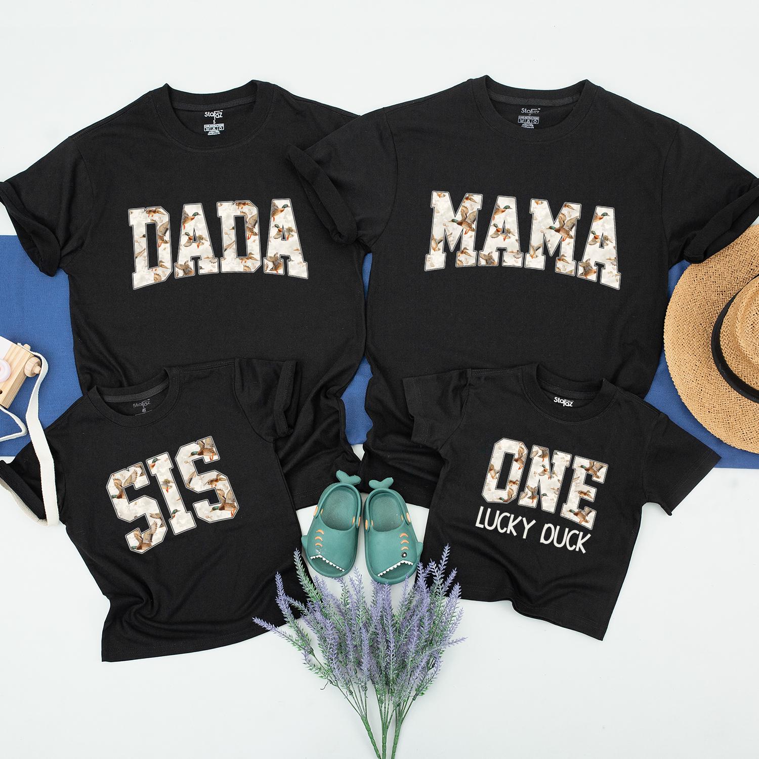 One Lucky Duck First Birthday Family Matching Shirts & Mama Dad Duck 1st Birthday Party Outfit
