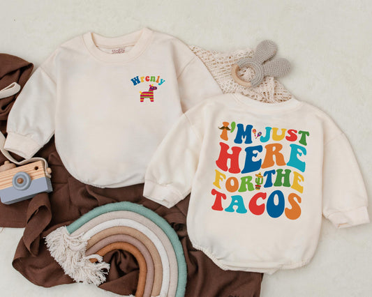 I'm Just Here For The Tacos Romper Personalized 1st Birthday Outfit Cute Taco Tuesday Baby Bodysuit Mexican Fiesta Gift
