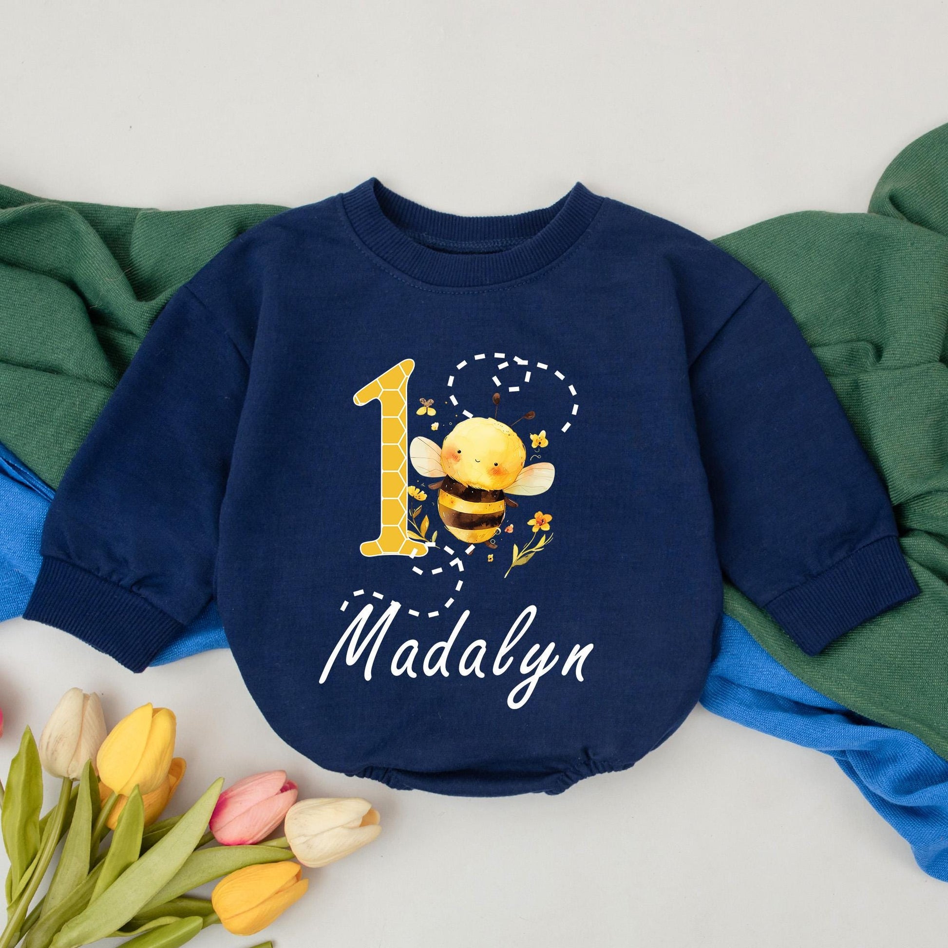 Bee-utiful 1st Birthday Girl Romper, Honey Bee Party Outfit, Personalized Name Bodysuit, Baby Bee Day Gift