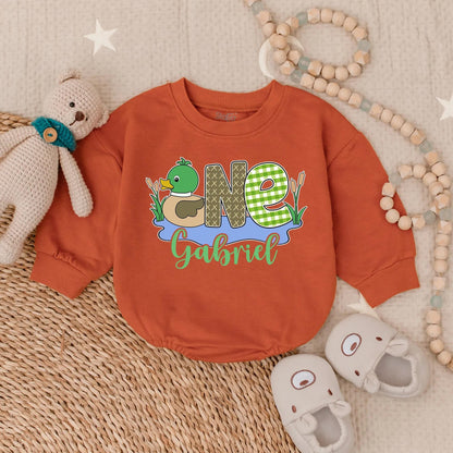 Custom Duck First Birthday Bubble Romper Baby Boy One Year Old Cute Comfortable Baby Outfit Celebration Party Wear Gift