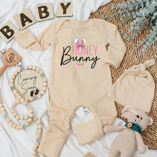 Delightful Honey Bunny Easter Baby Bodysuit a Comfortable Newborn Outfit Perfect Christian Holiday Baby Shower Gift Clothes