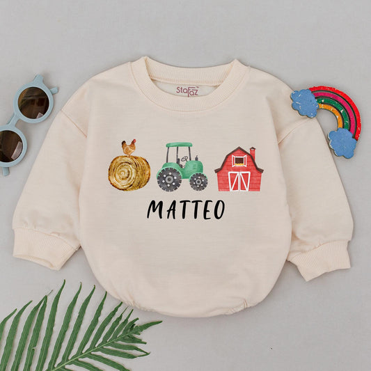 Personalized Name Farm Baby Romper for First Birthday Retro Western Cowgirl Cowboy Soft Cotton Infant Outfit Gift
