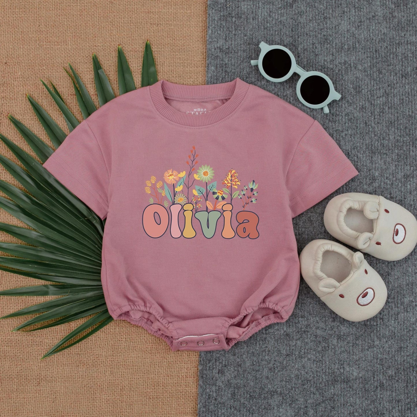 Custom Floral Flower Bubble Romper for Baby Girl Personalized Name Birthday Outfit Soft Cotton Short Sleeve Toddler Gift Celebration Wear