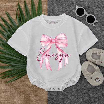 Personalized Baby Girl Name Bow Bubble Romper T Shirt Outfit Infant Clothes Birthday Baby Shower Gift Idea Toddler Bodysuit