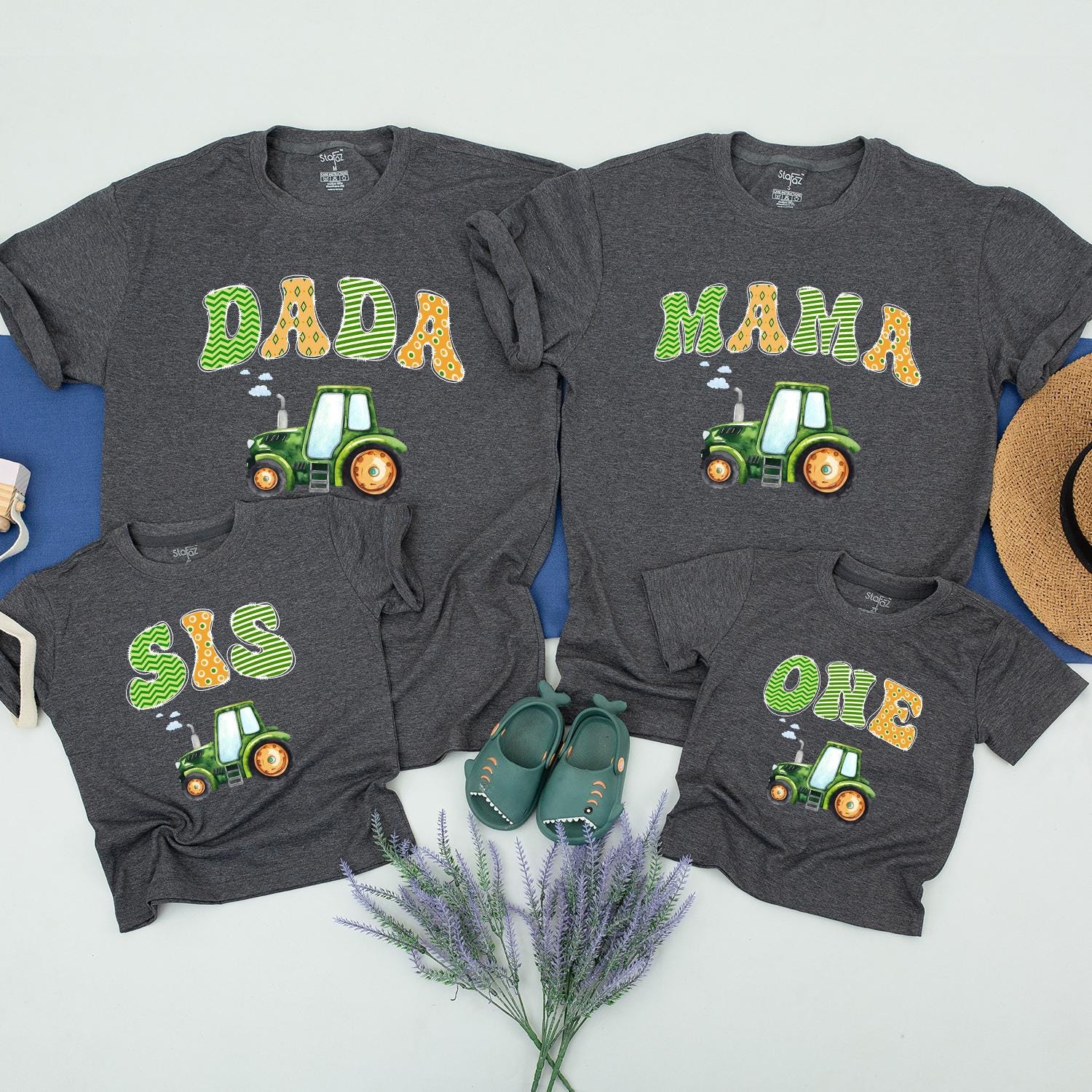 Tractor 1st Birthday Matching Family Shirts Green & Yellow First Birthday Boy Outfit Farm Party Theme Mama Dada Tee One Year Old Tractor Birthday Shirt (140)