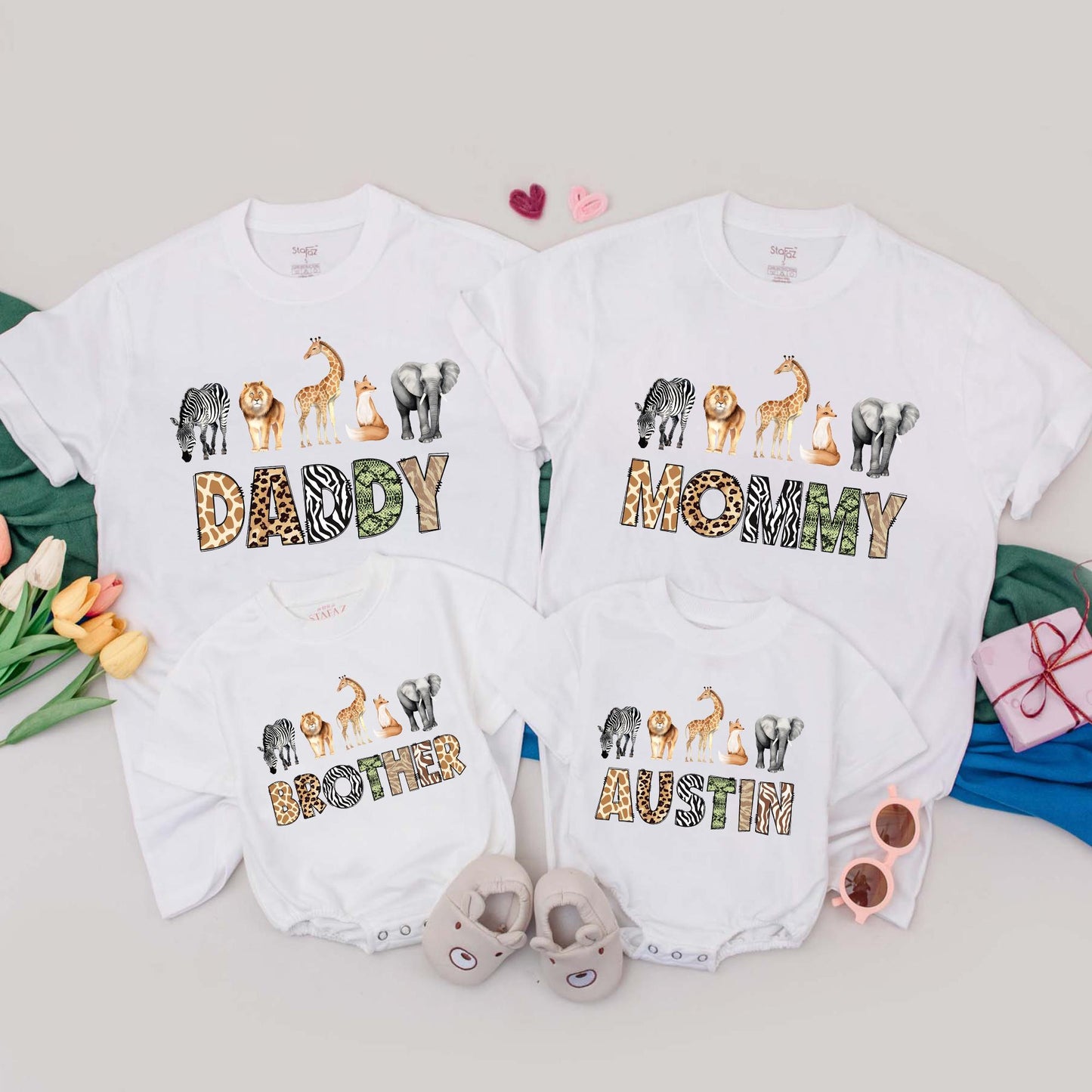 Personalized Safari Wild One Birthday Family T-Shirts Romper Matching Mom Dad Celebration Outfit Zoo Vacation Fun