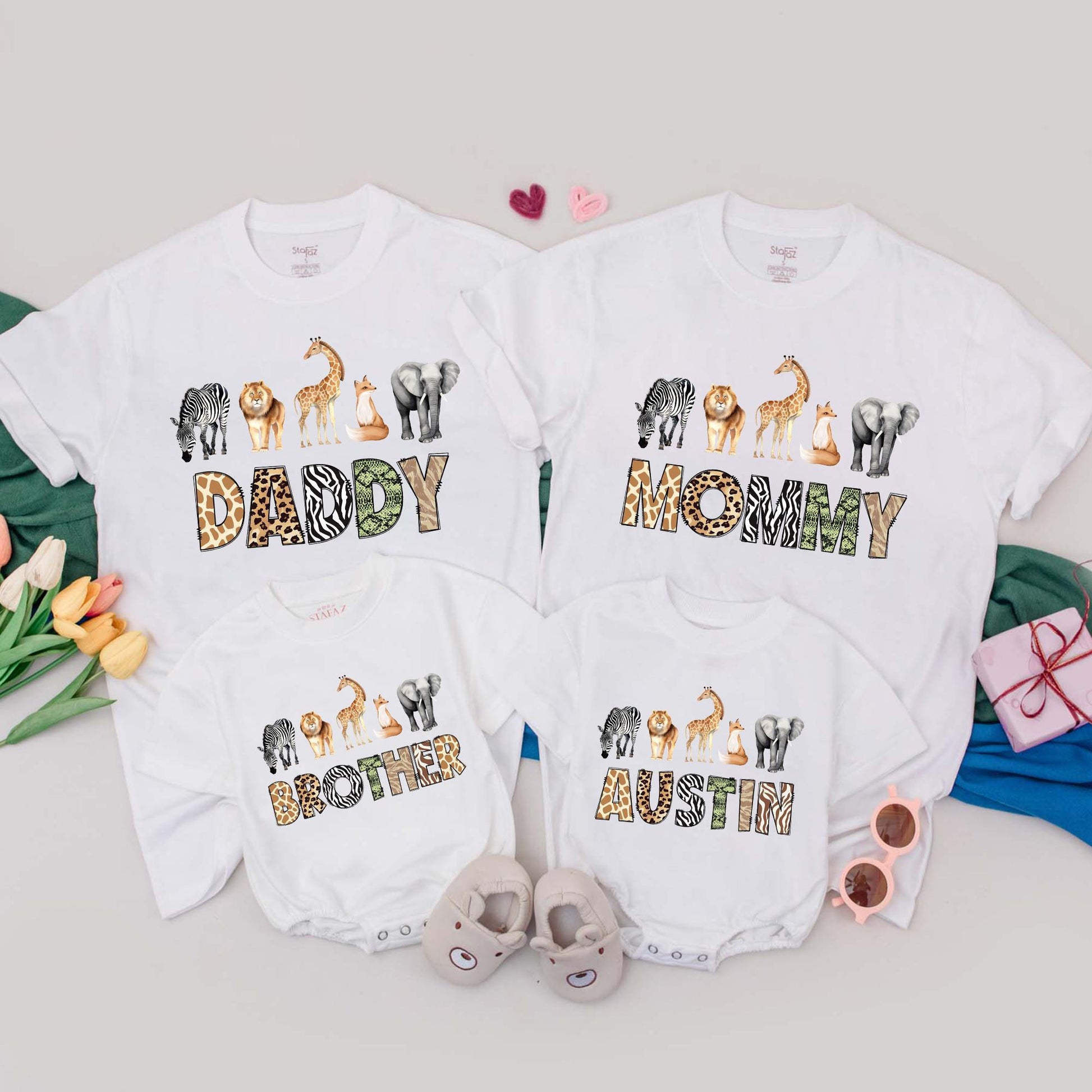Personalized Safari Wild One Birthday Family T-Shirts Romper Matching Mom Dad Celebration Outfit Zoo Vacation Fun