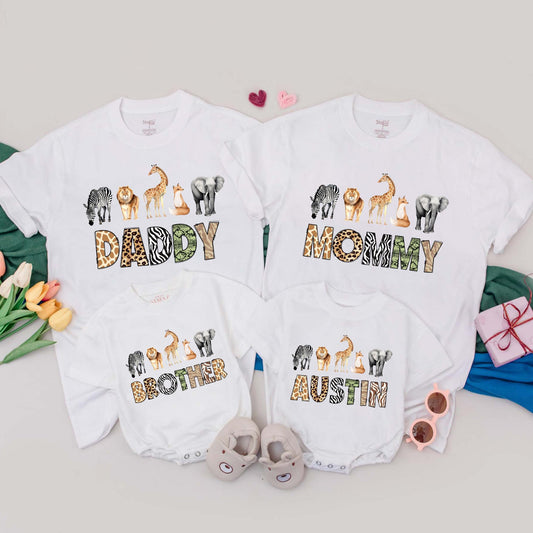 Personalized Safari Wild One Birthday Family T-Shirts Romper Matching Mom Dad Celebration Outfit Zoo Vacation Fun