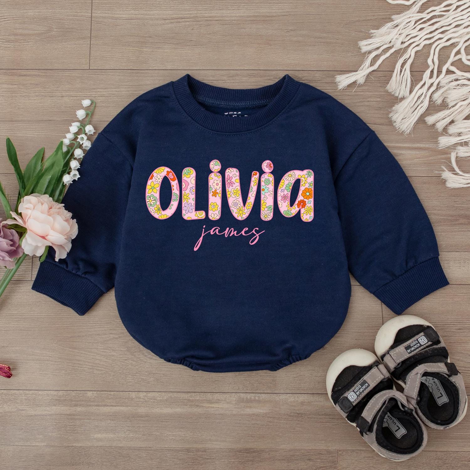 Custom First + Middle Name Baby Girl Romper, Baby Shower Gift, Newborn Clothes, Cute Outfit, Personalized Baby Girl Gift