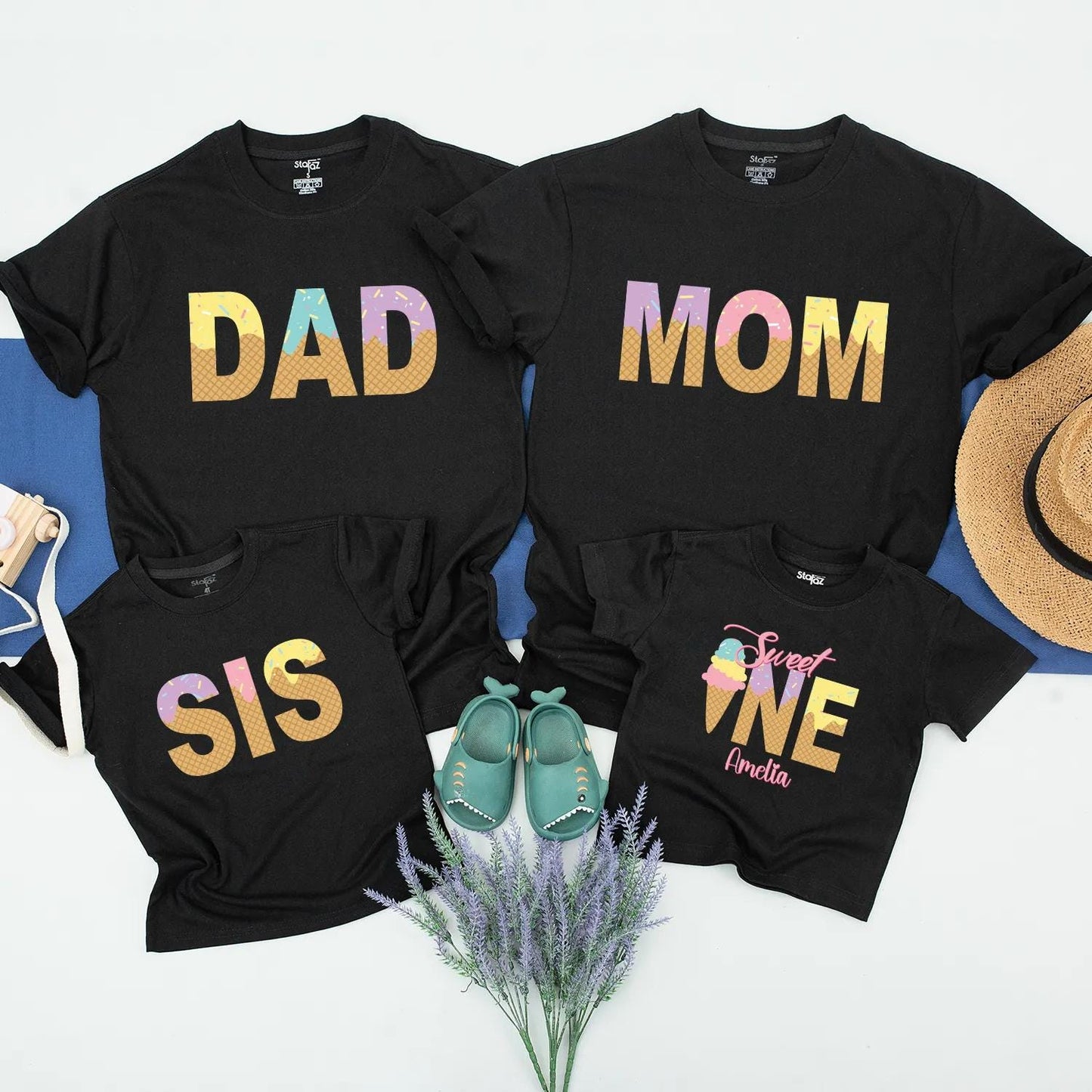 Matching Family Ice Cream Birthday Shirts for Sweet One Girl Toddler First Birthday Party Outfits Mom Dad Siblings