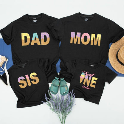 Matching Family Ice Cream Birthday Shirts for Sweet One Girl Toddler First Birthday Party Outfits Mom Dad Siblings