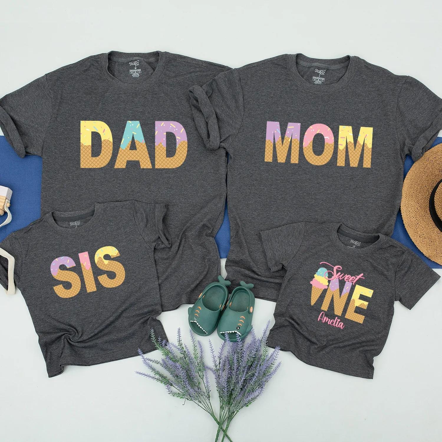 Matching Family Ice Cream Birthday Shirts for Sweet One Girl Toddler First Birthday Party Outfits Mom Dad Siblings