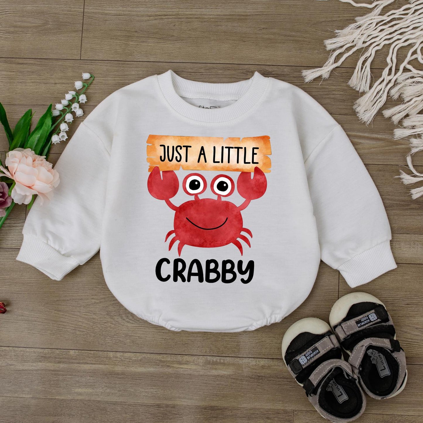 I'm A Little Crabby Baby Romper Cute Summer Beach Ocean Outfit Infant Clothes Funny Baby Ocean Theme Jumpsuit Bodysuit Boy Girl Shower Gift First Birthday