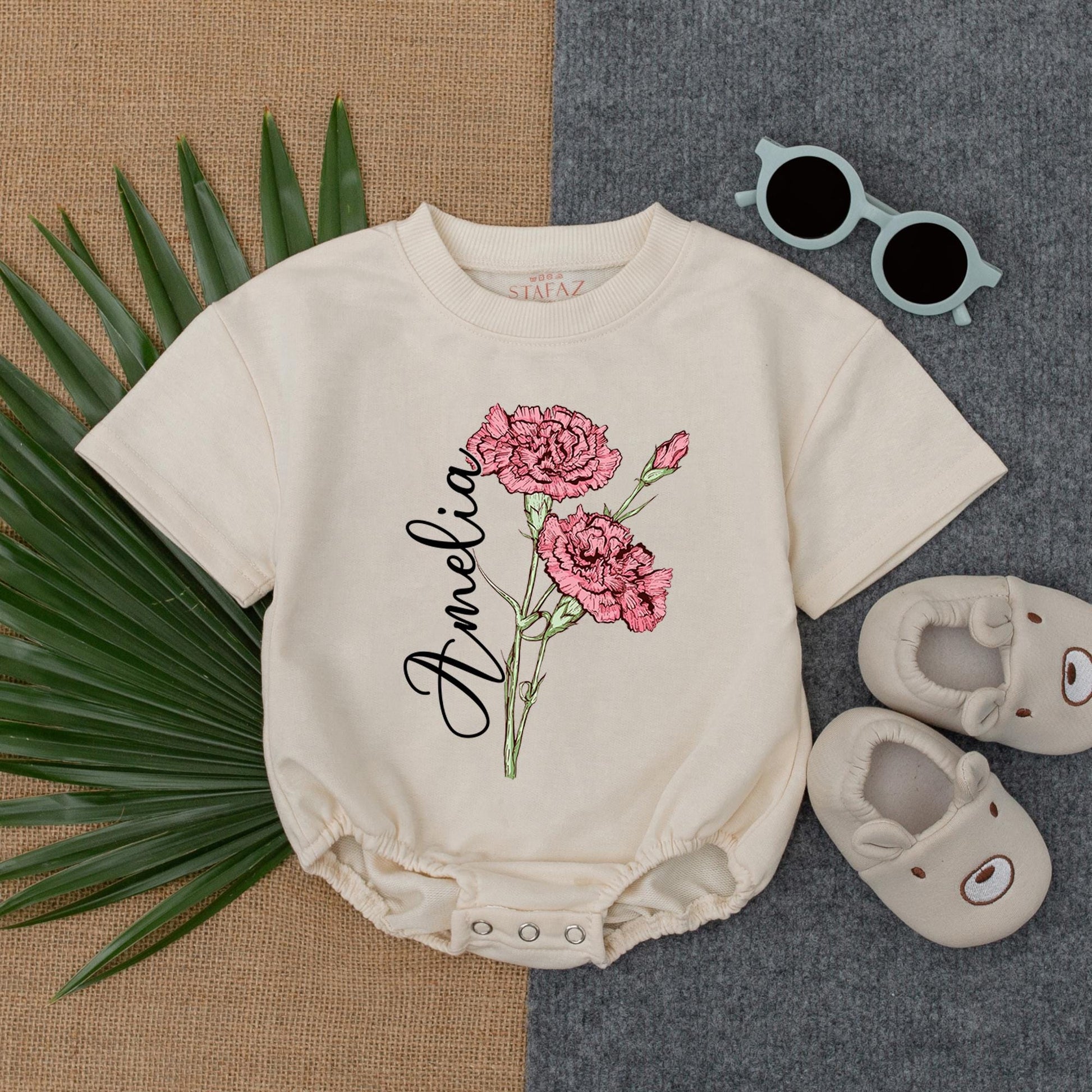 Wildflower Baby Girl Romper 'In Bloom' Take Home Outfit Personalized Birth Month Flower Baby Shower Gift Newborn Girl Clothes