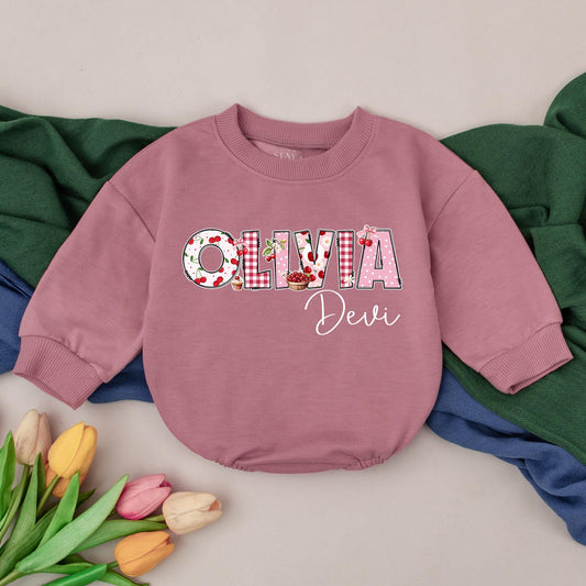 Personalized Cherry Baby Romper, Custom Name Infant Bodysuit, Cute Girl Outfit, First Birthday Gift, Sweet Cherries, Soft Cotton Clothes (134 chars)