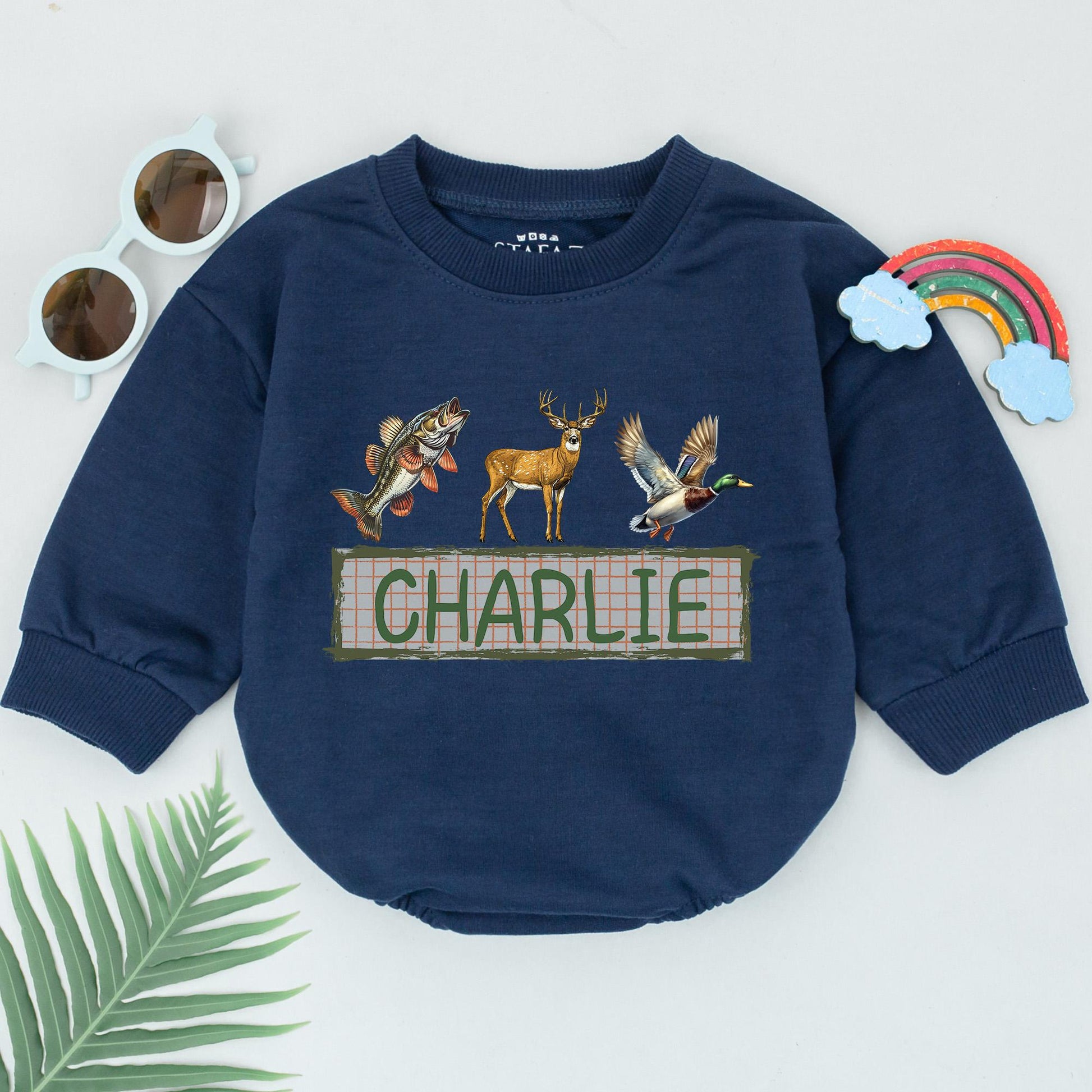 Personalized Name Mallard Duck Hunting Baby Romper Boy Hunter Buddy Gift Ducks Deer Fishing Outdoor Adventure First Birthday Outfit