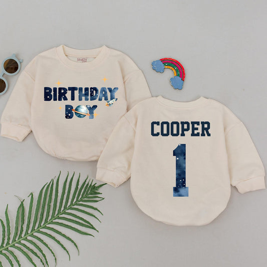 Personalized Space Birthday Boy Romper First Trip Around The Sun One Year Old Baby Outfit Planet Rocket Galaxy First Birthday Milestone Newborn Gift