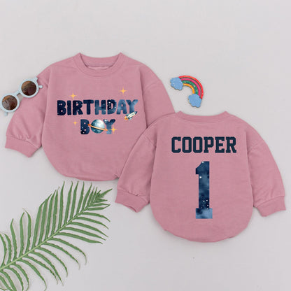 Personalized Space Birthday Boy Romper First Trip Around The Sun One Year Old Baby Outfit Planet Rocket Galaxy First Birthday Milestone Newborn Gift