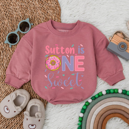 Sweet One Pink Lavender Donut Romper - Custom Baby Girl Birthday Outfit with Donut Design & Smash Cake Fun, Baby Shower Gift