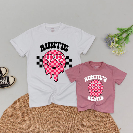Personalized Checkered Aunt Niece & Nephew Matching Tees Auntie's Bestie Shirt Baby Gift Outfit
