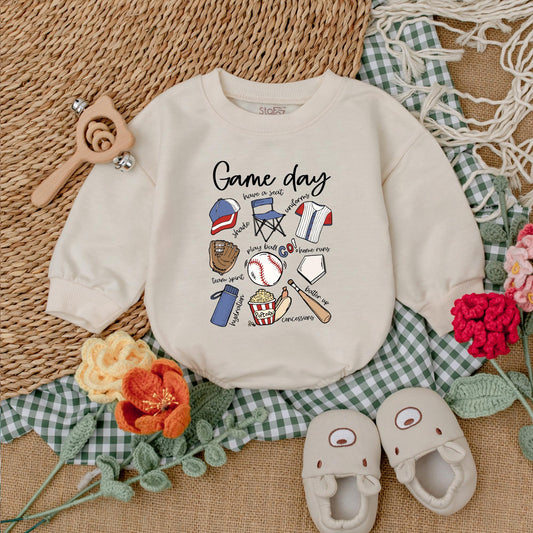 Retro Baseball Baby Romper for Gameday Season Newborn Bubble Bodysuit Baseball Baby Shower Gift