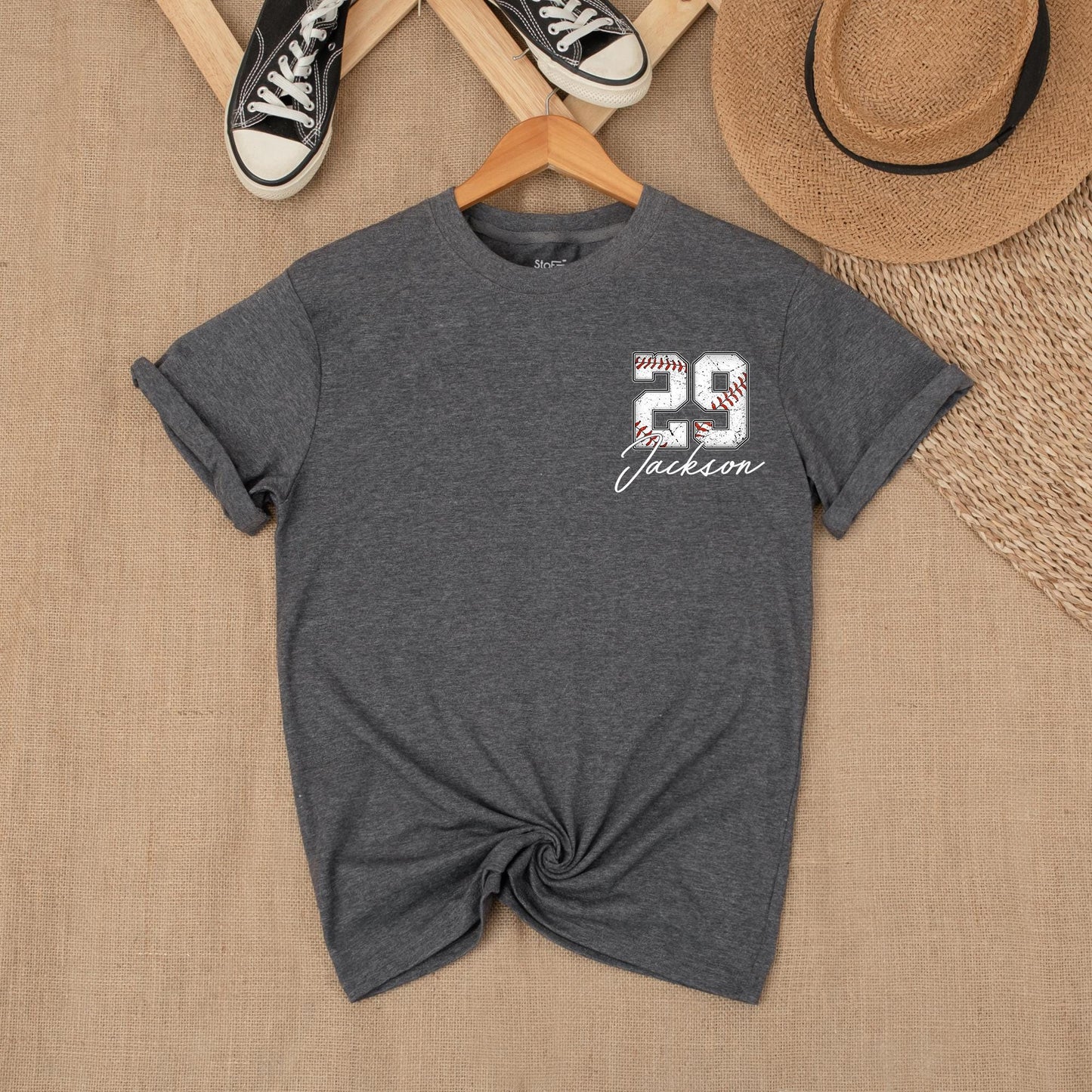 Custom Baseball Pocket Shirt - Baseball Mom Tee, Personalized Baseball Number Comfort Colors, Baseball Fan Gift, Spring Baseball Season
