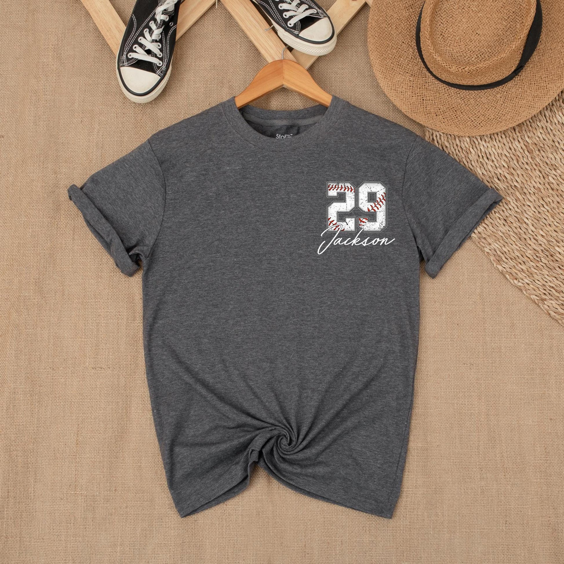 Custom Baseball Pocket Shirt - Baseball Mom Tee, Personalized Baseball Number Comfort Colors, Baseball Fan Gift, Spring Baseball Season