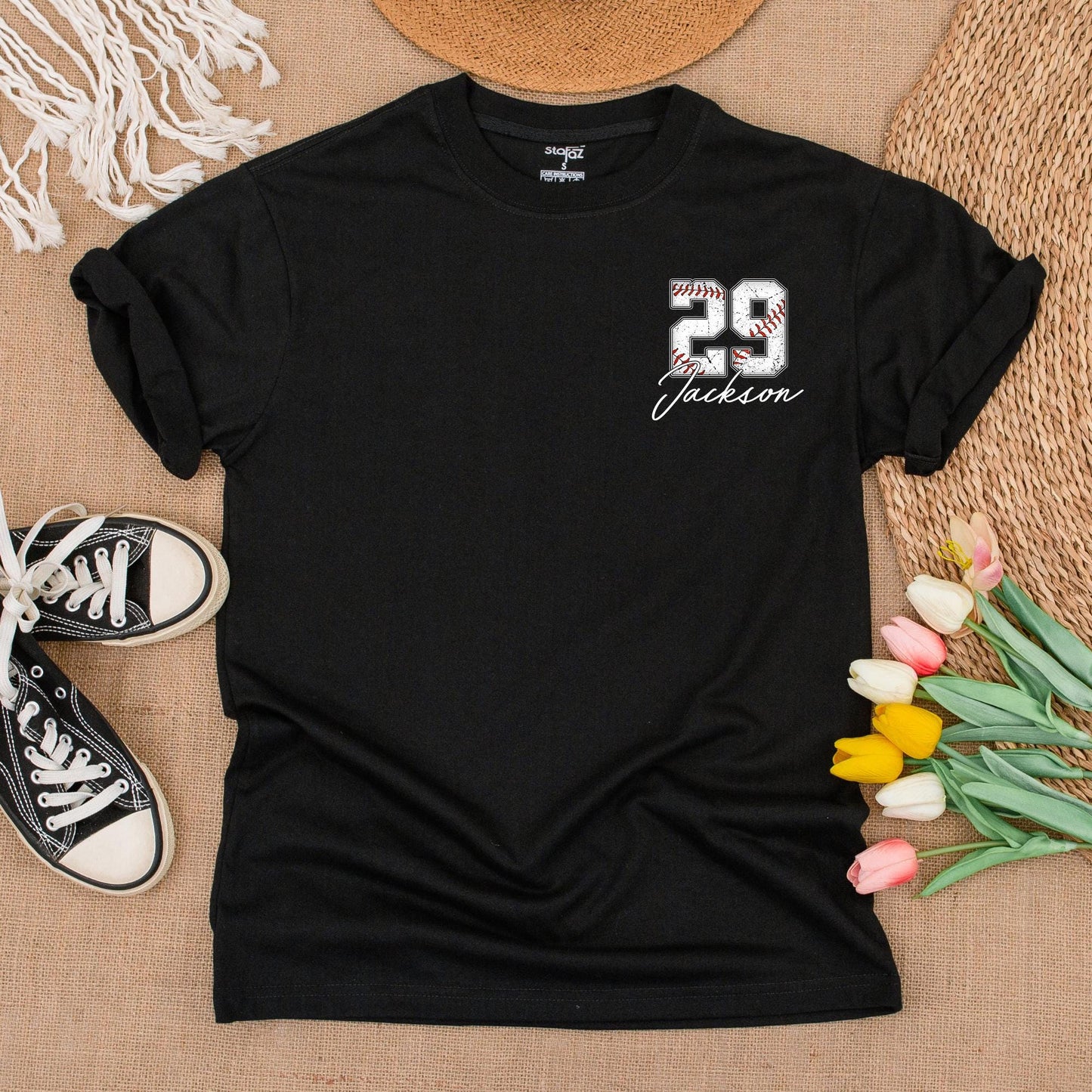 Custom Baseball Pocket Shirt - Baseball Mom Tee, Personalized Baseball Number Comfort Colors, Baseball Fan Gift, Spring Baseball Season