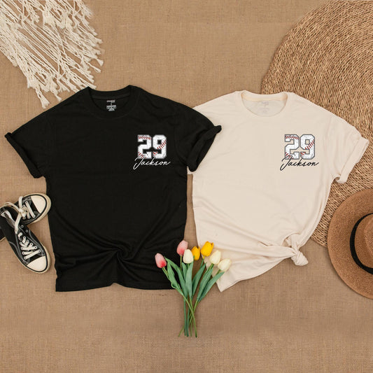 Custom Baseball Pocket Shirt - Baseball Mom Tee, Personalized Baseball Number Comfort Colors, Baseball Fan Gift, Spring Baseball Season