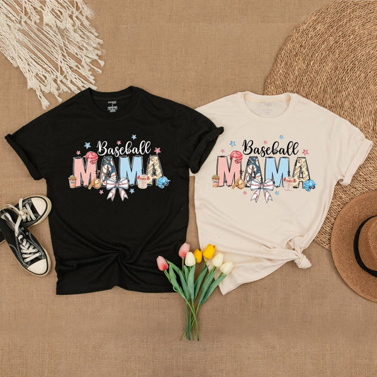 Baseball Mama Bow Shirt Game Day Tee Personalized Number Baseball Gift Sports Mom Comfort Colors Baseball Fan Outfit